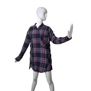 Free People Womens Size S Oversized Nordic Day Side Lace Up Flannel Plaid Top